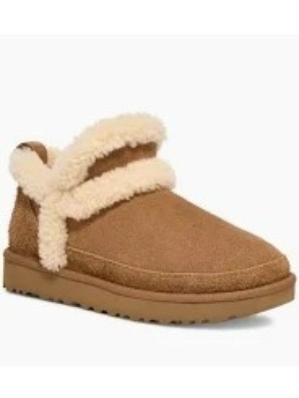 NEW UGG Classic Ultra Mini Spillseam Booties Tan Suede Cozy Winter Fur Womens 11